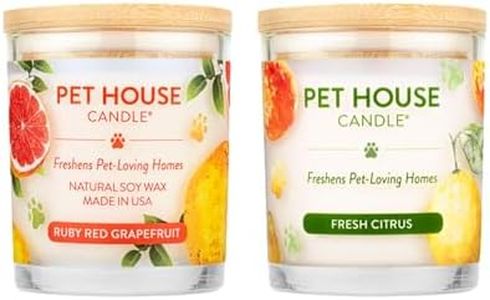 One Fur All Pet House Candle 2 Pack - Plant-Based/Soy - Clean Burning Scented, Long Lasting Pet Odor Candle for Home - Ruby Red Grape Fruit, Fresh Citrus