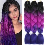 FANWYFYU Braiding Hair Extension 24 Inch 3 Packs Synthetic Profession Jumbo Braid in Hair Extensions Crochet Hair Extensions for Braiding (Black-Purple-Blue) ﻿