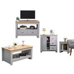 CF Furniture Living Room 4 Piece Set Lamp Table Coffee Table TV Stand Multi Storage Cupboard Modern Simple Practical Grey+Oak