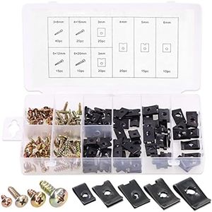 Rustark 170 Pcs U-Clip and Screw Assortment Kit 9 Sizes Auto Car Clips Fasteners with Screws Set in Store Case for Bumper Dash Door Panel Interior