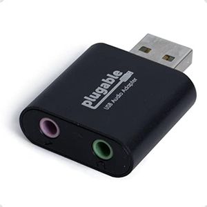 Plugable USB Audio Adapter with 3.5mm Speaker-Headphone and Microphone Jack, Add an External Stereo Sound Card to Any PC, Compatible with Windows, Mac, and Linux - Driverless