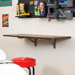 StoreYourBoard Folding Workbench, Wall Mounted Foldaway Table, Solid Dark Wood Butcher Block Desk, 40" x 18", Floating Work Bench, Stainless Steel Brackets, Holds 200 Lbs