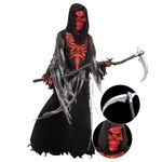 Spooktacular Creations Child Boys Red Skull Reaper Costume, Kids Halloween Grim Reaper Dress-Up for Halloween Themed Party, Medium (8-10 yrs)