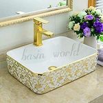 BASIN WORLD Latest Ceramic Wash Basin Countertop Tabletop Bathroom Sink Wash Basin (19 x 14.5 x 5 INCH) GC-106