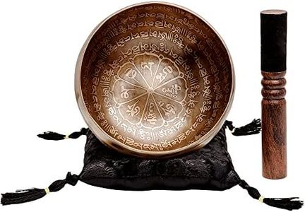 Ancient Design Large Etched Tibetan Singing Bowl Set by Ohm Store — Relaxing Deep Tone Meditation Sound Bowl and Wooden Mallet Handcrafted in Nepal — Purity Bowl (About 6 Inch)