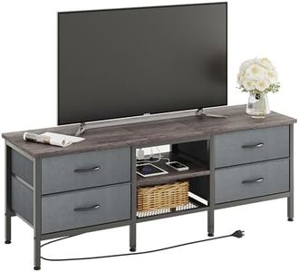 CAIYUN TV Stand with Storage, TV Table 55 Inch with Drawers&Power Outlets&USB Ports for 60 65 Inch TV, TV Console Table, TV Bench for Living Room, Bedroom(Grey,55 Inch)
