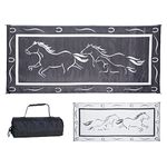 Ming's Mark GH8181 Stylish Camping Galloping Horses Patio Mat - 8' x 18', Black/White (Reversible)