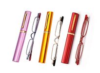 VISENG 3 pairs Slim Mini Metal Reading Glasses Compact Lightweight Portable Readers with Glasses Case for Reading Case +1.5