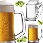 PLATINUX Beer Glasses with Handle 0.5 Litre Set of 6 Glass Beer Grade Clear Beer Mug Beer Mugs