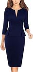 VFSHOW Womens Wear to Work Front Zipper Peplum Fitted Pencil Sheath Dress Business Office Church Flattering Bodycon Dress (Navy Blue, Medium) 10742 BLU M