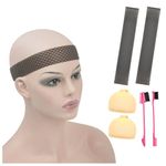 2 Pcs Breathable Silicone Wig Band Non Slip Elastic Silicone Wig Grip Headbands with Stocking Wig Caps Hairbrush for Fixed Wig (Black)