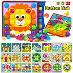 Japace Button Art Toys, Color Matching Mosaic Pegboard for 2 3 4 Year Old Toddlers, Mushroom Nails Jigsaw Puzzle Early Learning Educational Toys 20 Patterns and 46 Buttons for Boys and Girls