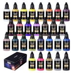 Airbrush Paint, Henyiewl 28 Colors Airbrush Paint Set (30 ml/1 oz), Opaque & Water-based Acrylic Air Brush Paint Kit Includes Metallic and Neon Colors, Premium Airbrush Paints for Artists, Beginners, and Students