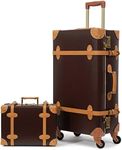 urecity Vintage Luggage Set of 2, Retro Suitcase Trunk with Wheels for Men and Women, Cute Designer Travel Luggage Set with Boarding Tote (Dark Brown, 26"+12")