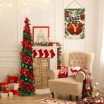 Warmiehomy 5ft/150cm Christmas Tree Decorations Xmas Tree Pop Up Collapsible Christmas Trees with Sequin Glittering Pencil Christmas for Home Office Store Christmas Decor, Red & Green