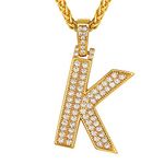 Richsteel Mens Stainless Steel K Necklace Chain Gold Bling Letter with Pendant for Women