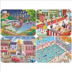 ABYZ Wooden Jigsaw Puzzles for Kids, Restraunt, Princess with Sky Lanterns, City with Eiffel Tower, Big Swimming Pool Jigsaw Puzzle for Kids of Age 3-5 Years, Set of 4-120 Pcs Puzzle