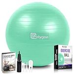 Polygon Exercise Ball, Professional Grade Anti-Burst Balance Ball for Yoga, Birthing, Stability, Core Exercise, Fitness, Workout Guide Included(Mint-55CM)