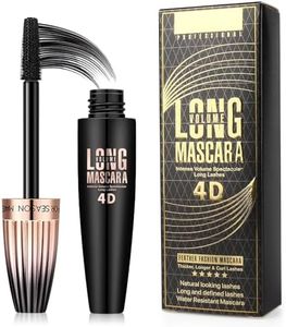 4D Silk Fiber Lash Mascara Waterproof Mascara for Longer, Curler and Voluminous Eyelashes - Natural Formula Smudge-proof Mascara Lasting All Day for Slender Dense Lashes