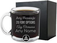 Personalized Etched Custom Message 12oz Glass Coffee Mug, Custom Text, Your Text Here
