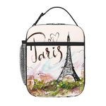 GVGOAGL Paris Eiffel Tower Romantic Insulated Lunch Bag Reusable Cooler Lunch Box Portable Leakproof Thermal Container Tote Bags for Girls Boys School Travel