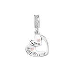 KunBead Best Friend Friendship I Love You Heart Dangle Birthday Charms Compatible with Pandora Bracelet Necklace for Women