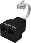 XANHAM Phone Cable 2 Way Splitter RJ11 6P4C Telephone Line Cord Adapter with 3 inch Cable for Landline Phone Wire, Black, AV01203