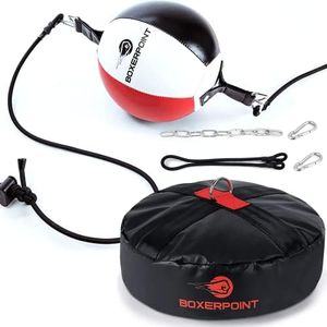 Boxerpoint Double End Punching Ball Kit and Skidproof Heavy Anchor with PU Leather, Adjustable Cords, Heavy-Duty Floor Anchor, and Pump for Home, Gym, MMA, Striking - Double-end Boxing Bag with Anchor