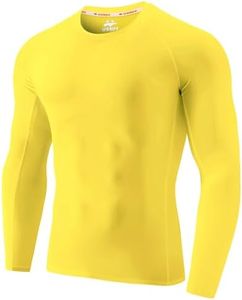 USKOY Men's Rash Guard Swim Shirts UPF 50+ Baselayer Long Sleeve Skins Compression Performance Fit Top Yellow Medium