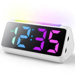 Netzu Digital Alarm Clocks for Bedrooms, Bedside Clocks with RGB Night Light, Rainbow Time, Large Display, Dual Alarm, Snooze, LED Desk Dimmable Alarm Clock for Kids Teens (White)