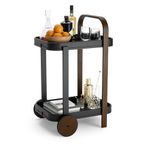 Umbra Bellwood Bar Cart, Serving Trolley and Side Table with 2 Levels and Removable Metal Trays, One Size, Black/Walnut