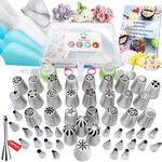 Russian Piping Tips - 100 Piece Cake Decorating Supplies - Baking Supplies Set Cupcake Flower Decorating Kit with 3 Russian Ball Tips