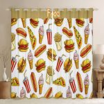 Kids Food Window Curtains Hamburger Fried Chicken Chips Blackout Curtains(30%-50%) for Kids Boys Girls Pizza Kola Window Dreapes Ice-cream Window Treatments W66*L90