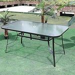 The Fellie Patio Table Outdoor Tempered Glass Top Dining Table Rectangle Coffee Table with Umbrella Hole for Garden, Backyard, Balcony (120 x 80 x 72cm-Rectangle Table, Black)