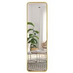 EXYGLO 14x47 Inch Gold Full Length Mirrors with Aluminum Alloy Frame, 120x35cm Large Body Mirror Wall Mounted for Bedroom Bathroom Hallway Living Room Closet, Explosion-Proof