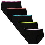 INNERSY Girls Period Cotton Underwear Leakproof Menstrual Panties for 10-16 Teen 5 Pack (14-16 Years, 5B 5 Black with Colorful Waistband)