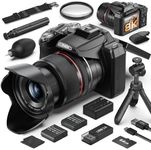 8K & 64MP Digital Camera for Photography, 48X Zoom (16X Optical + 3X Digital) with Moon Mode, 180° Flip Screen, WiFi, Micro HDMI, 64GB Card & 2 Batteries, Vlogging Camera for YouTube (Black)