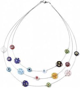 SHOP LC DELIVERING JOY Murano Style Millefiori Glass Layered Necklace - Beaded Necklaces for Women Trendy - Colorful Flower Jewelry Stainless Steel 18" Birthday Gifts