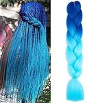 Braiding Hair Extensions Braiding Hair Fashion Synthetic Braid Hair Extensions for Women Braiding Coloured Hair for Braiding DIY Wigs Cosplay (Blue to Light Blue)