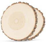 ilauke 20-22cm Natural Wood Slices, 2Pcs Unfinished Wooden Discs, Log Slices Non-Drill Wooden Circles for Party Wedding Decor Christmas Ornaments DIY Crafts Kit