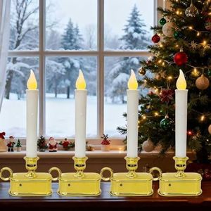 Abeja 4 Pack Christmas Candle Lights, Battery Operated Window Candle Lamp with Gold Plated Base, Dusk to Dawn Sensor Turns Candle on in Dark and Off in Light, Ready to Use!