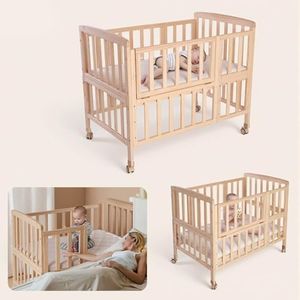 Flwrgirl Convertible Mini Baby Crib - Portable Bedside Bassinet with Mattress Included,3 Heights Baby Crib for Newborns,Infant,Unpainted