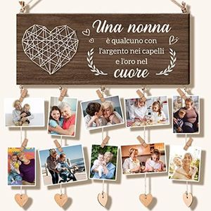 Vetbuosa Regalo Nonna, Regalo Nonna Compleanno - Portafoto da Appendere, con 10 Clip per Foto, Cornice per Foto in Legno Regalo Nonna per la Decorazione della Casa