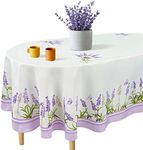 Lavender Oval Tablecloth 60 x 84, Light Purple Floral Tablecloth Table Cover, Elegant Country French Style Table Cloths for Parties, Kitchen Dining Table, Polyester Fabric Flower Tablecloth White