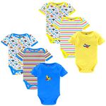 Kidbee Newborn Baby Half Sleeve Cotton Sleepsuits/Half Romper/Bodysuit/Onesies (Set of 6) (9-12 Months, LightBlue,Yellow)