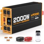 MWXNE 2000W Pure Sine Wave Inverter 12V DC to 110V 120V AC Car Converter for RV Truck Off-Grid Solar Power Inverter with 4 AC Outlets, USB/Type-C Fast Charging Ports, LCD Display, Remote Control