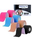 Kinesiology Tape Precut (4 Rolls, 80 Precut Strips) Lychee Elastic Therapeutic Sports Tape Hypoallergenic Breathable-Muscle Waterproof Physio Athletic Tape for Ankle Knee Shoulder and Elbow Pain Relief Waterproof Latex Free 2" x 16.5 feet Per Roll (Mixed color)