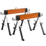 HOMCOM Saw Horses 2 Pack, Folding Heavy Duty Sawhorses with Adjustable Height and 2x6 Bracket, Carry Handle, Miter Saw Stand for Woodworking, Carpenters, 2557 LBS Capacity, Orange