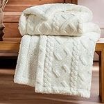 Bedsure Sherpa Throw Blanket for Couch Sofa - Fuzzy Soft Cozy Blanket for Bed, Fleece Thick Warm Blanket for Winter, Cream, 50x60 Inches