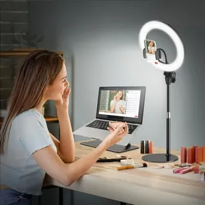 Desk Ring Light Stand for Video Recording - Evershop 10'' Streaming Lighting with Phone Holder for Laptop,Webcam,Computer Monitor,Circle Halo Lights for Zoom Calls, Online Meetings,Selfie, Makeup